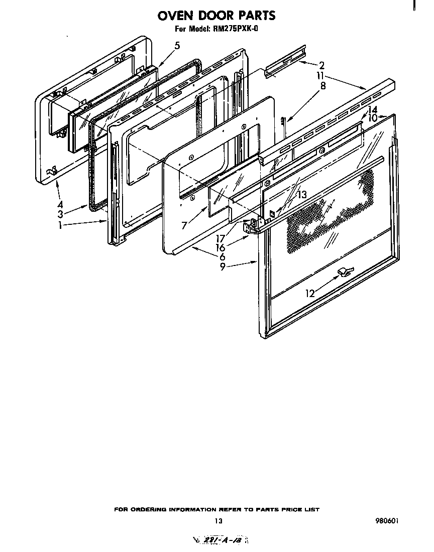 Whirlpool RM275PXK0 oven door diagram