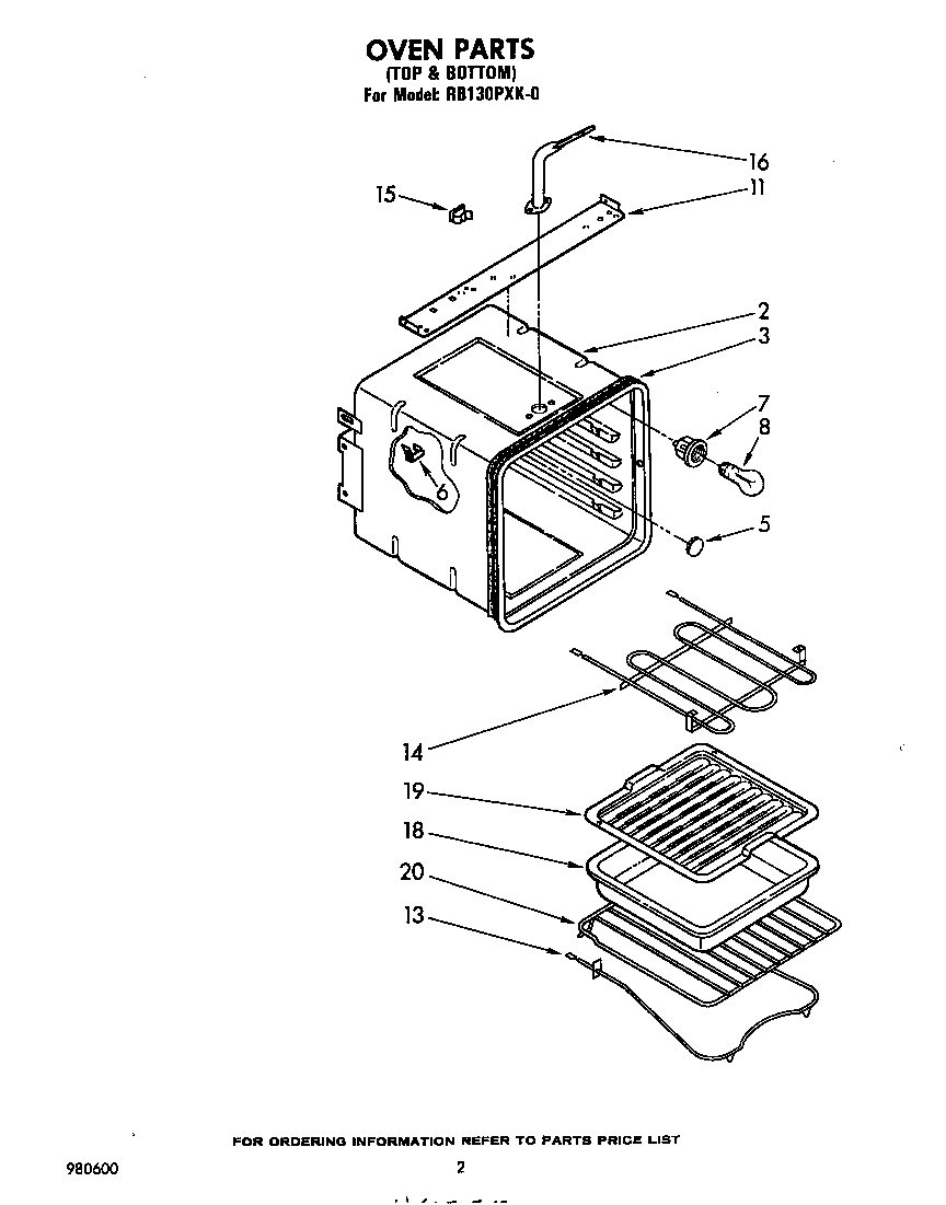 Whirlpool RB130PXK0 oven diagram