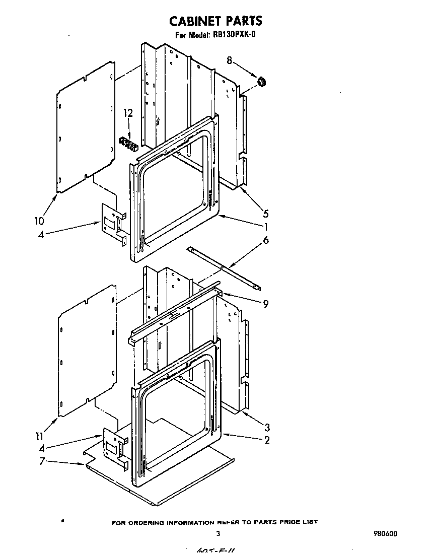 Whirlpool RB130PXK0 cabinet diagram