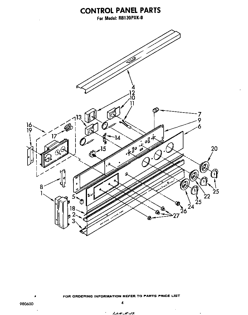 Whirlpool RB130PXK0 control panel diagram