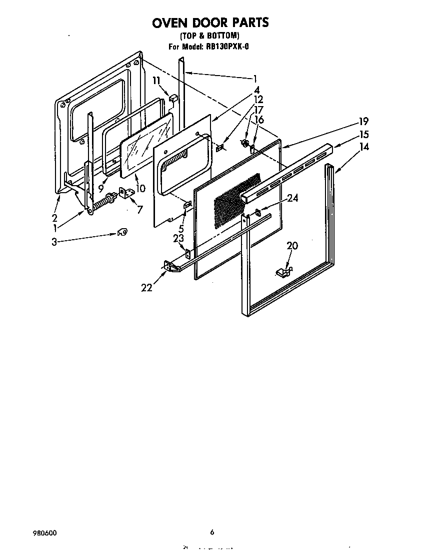 Whirlpool RB130PXK0 oven door diagram