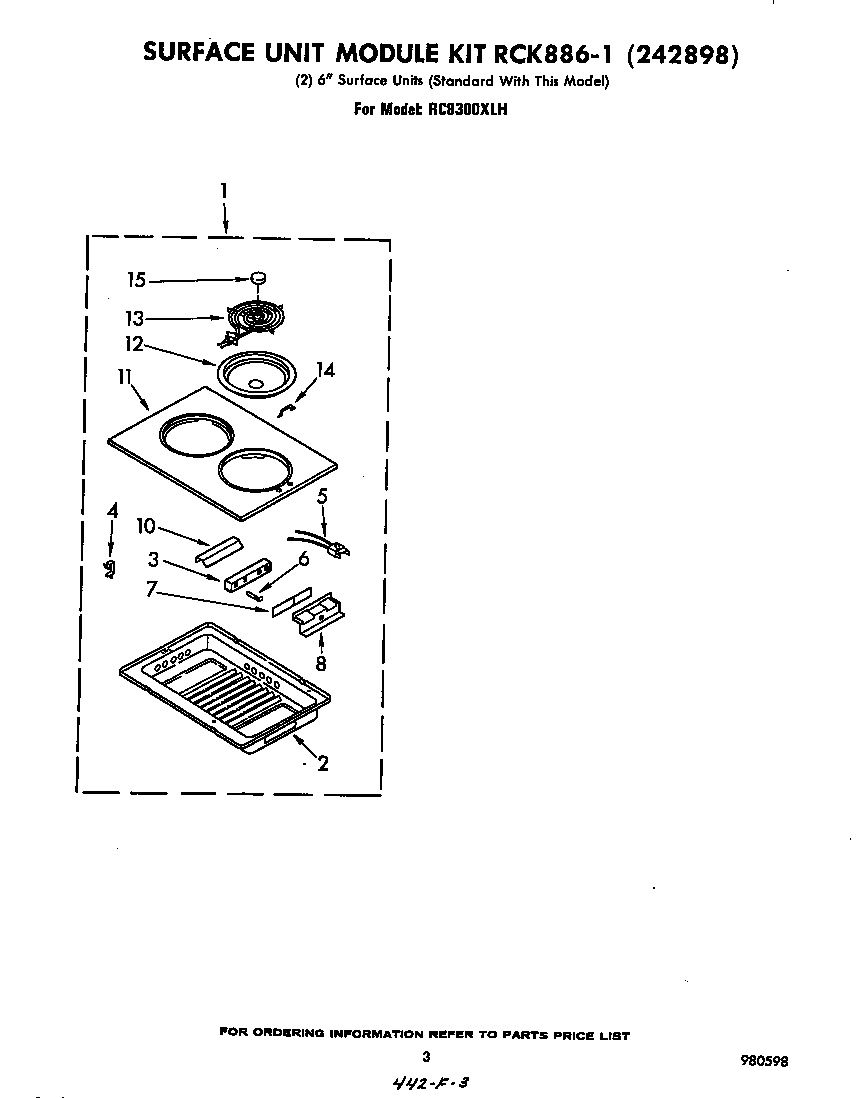 Whirlpool RC8300XLH surface unit kit rck 886-1 diagram