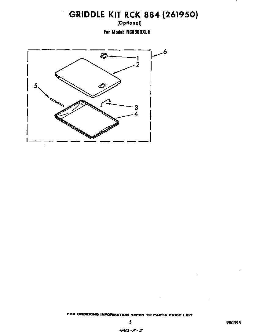 Whirlpool RC8300XLH griddle kit rck884 diagram