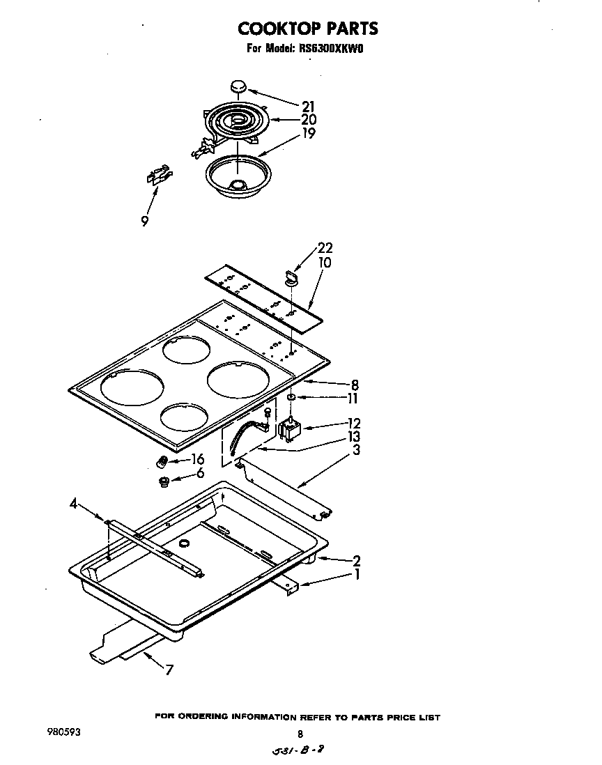 Whirlpool RS6300XKW0 cooktop diagram