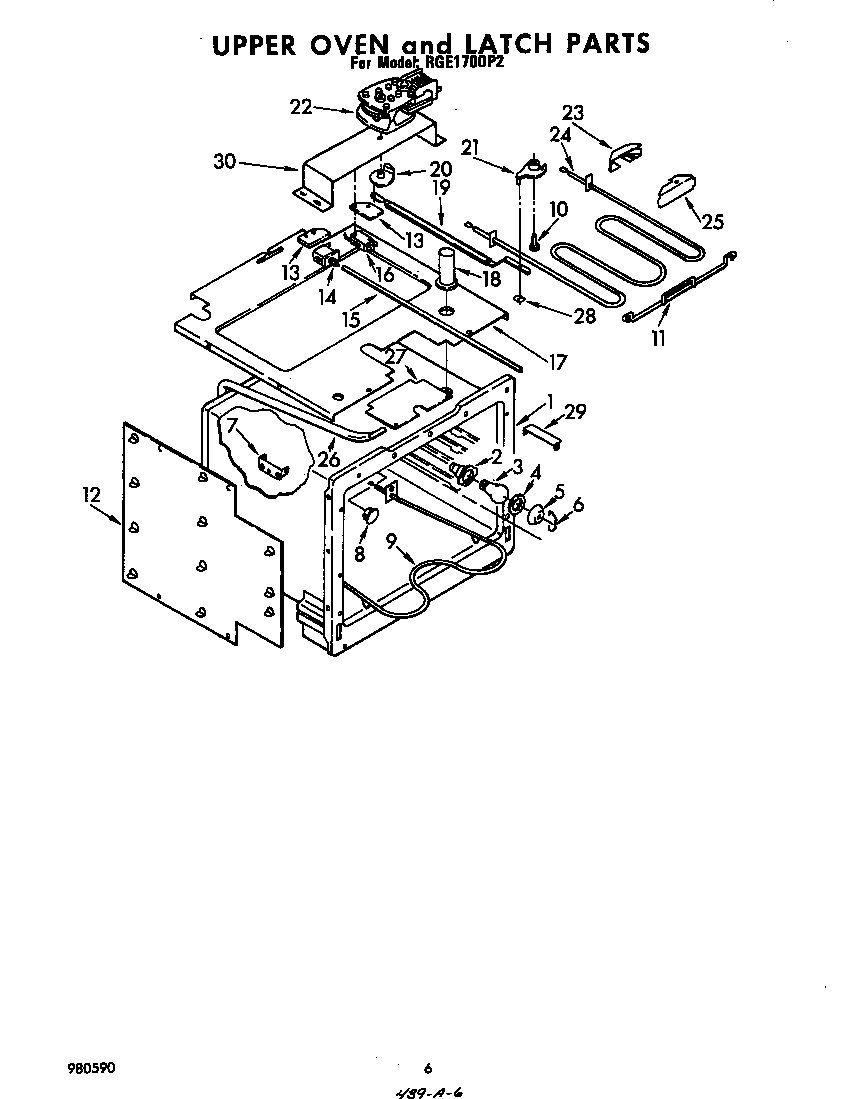 Whirlpool RGE1700P2 upper oven and latch diagram
