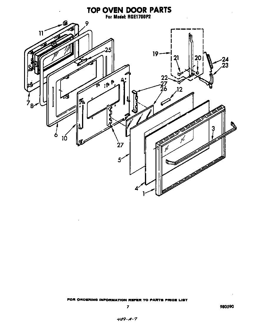 Whirlpool RGE1700P2 top oven door diagram