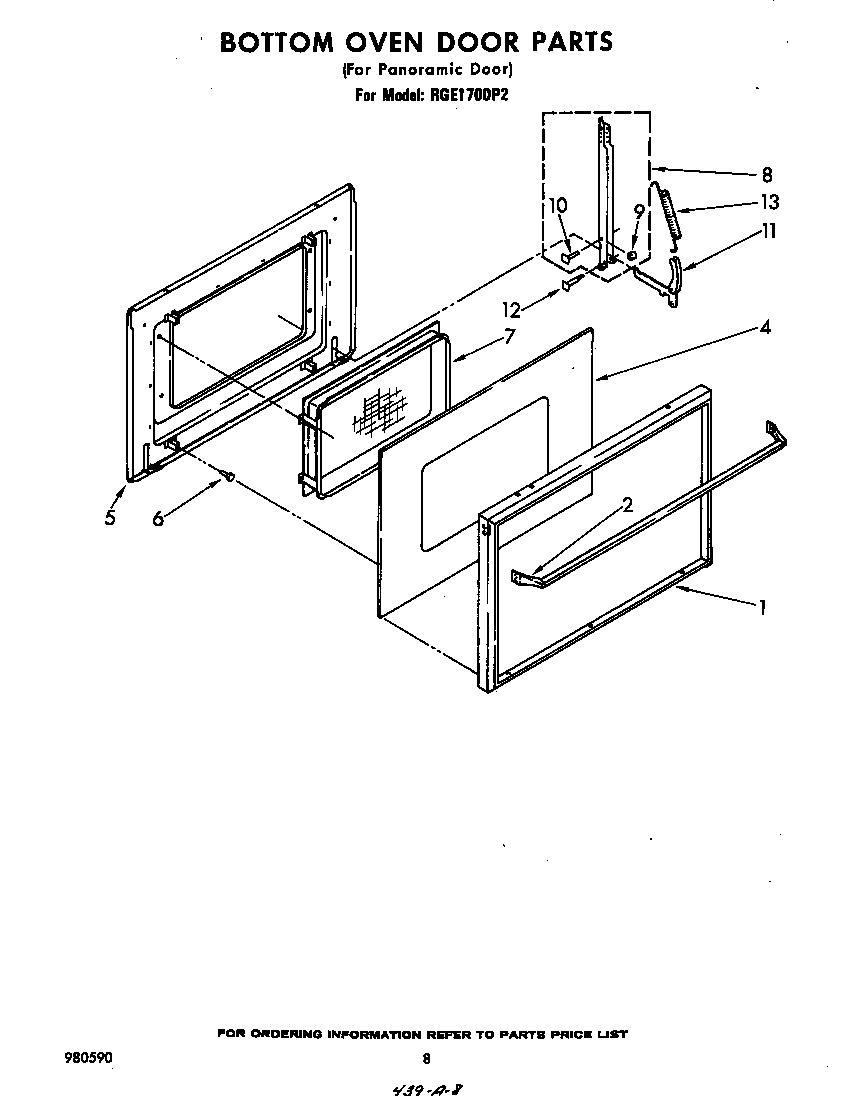 Whirlpool RGE1700P2 bottom oven door diagram