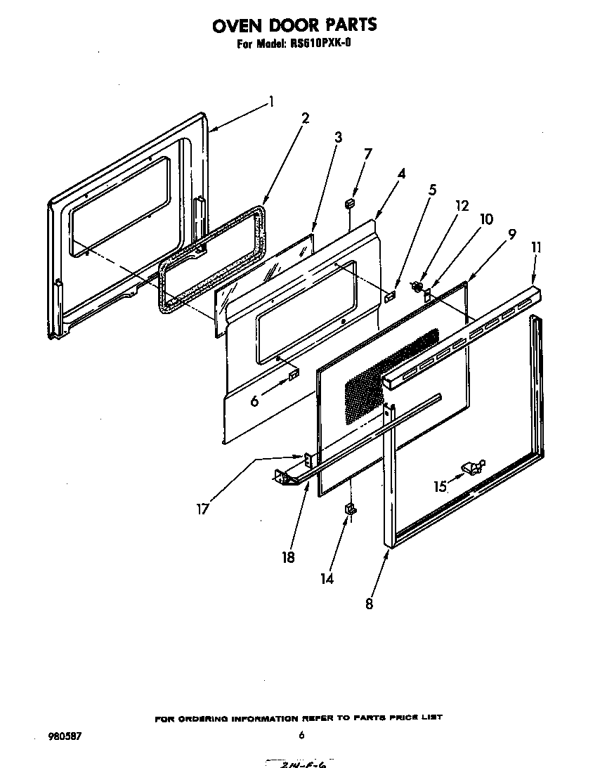Whirlpool RS610PXK0 oven door diagram