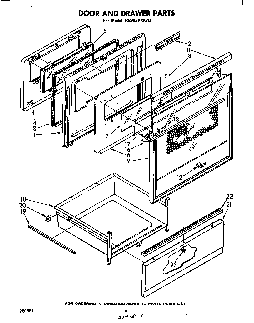 Whirlpool RE963PXKT0 door and drawer diagram