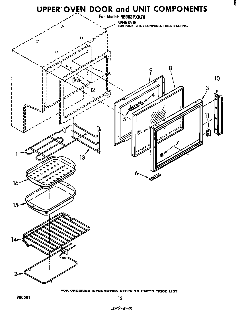 Whirlpool RE963PXKT0 upper oven door and unit diagram