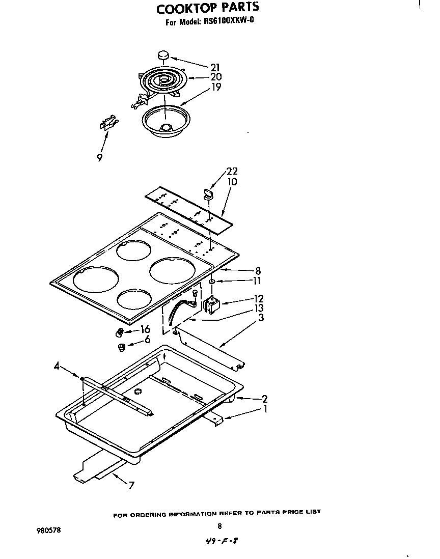 Whirlpool RS6100XKW0 cook top diagram