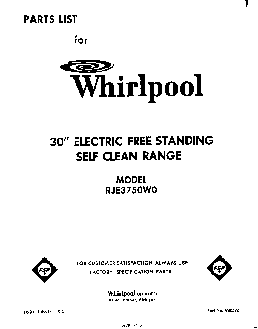 Whirlpool RJE3750W0 front cover diagram
