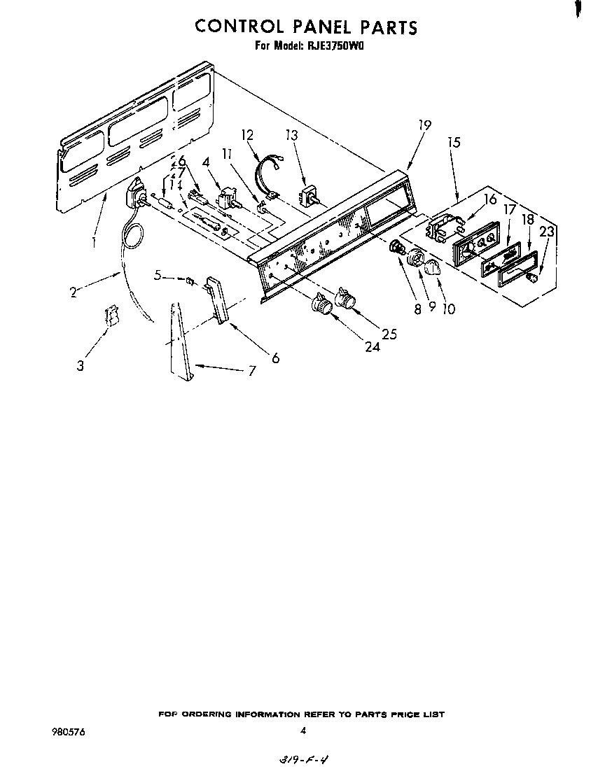 Whirlpool RJE3750W0 control panel diagram