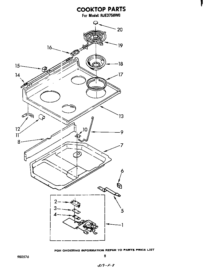 Whirlpool RJE3750W0 cooktop diagram