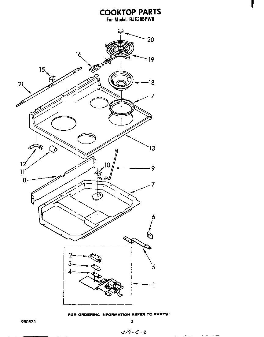 Whirlpool RJE385PW0 cooktop diagram