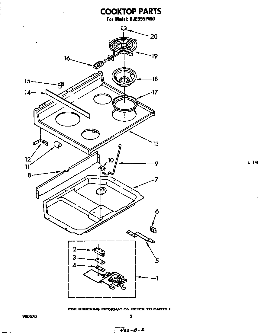 Whirlpool RJE395PW0 cooktop diagram