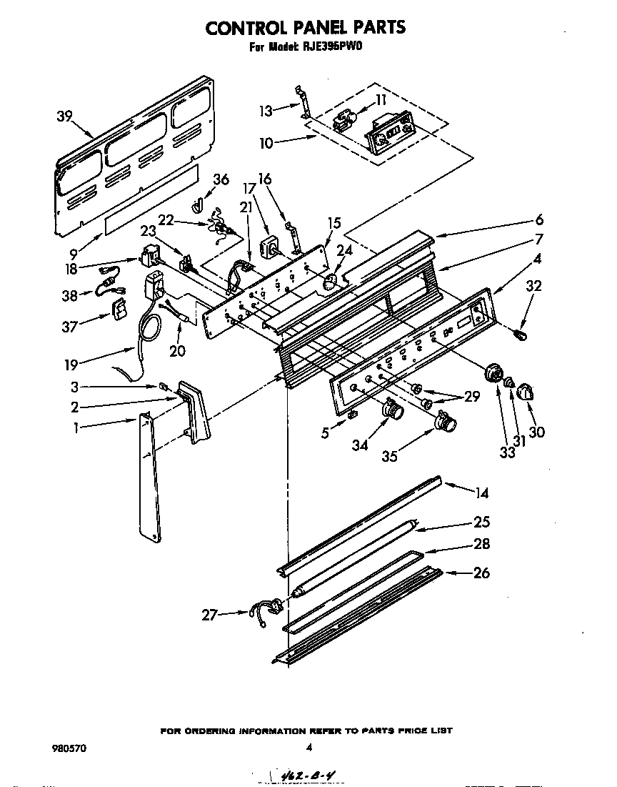 Whirlpool RJE395PW0 control panel diagram