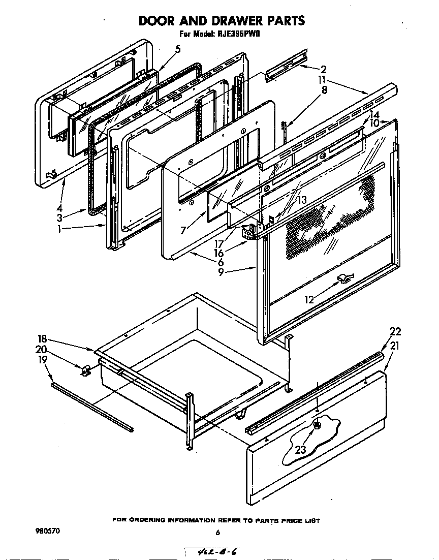 Whirlpool RJE395PW0 door and drawer diagram