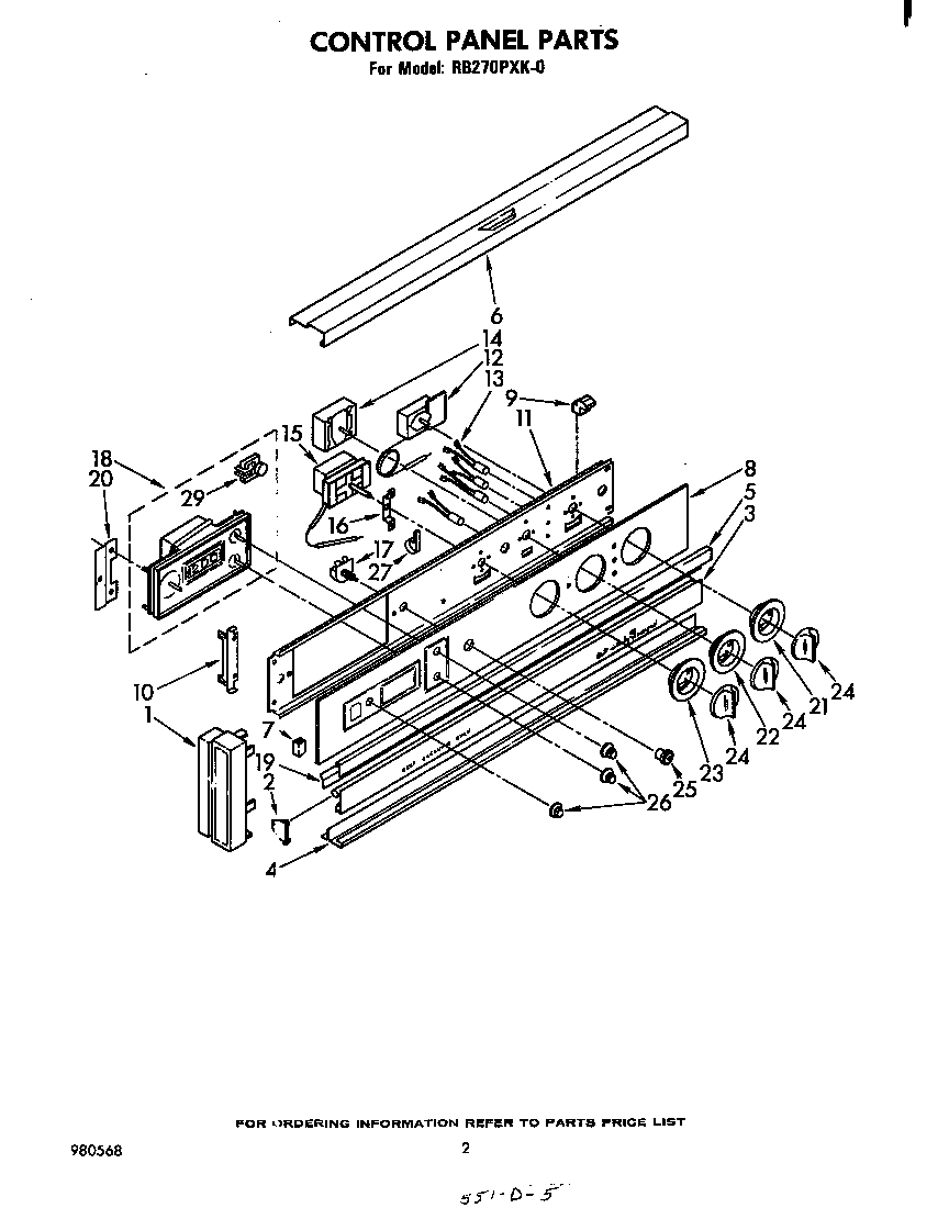 Whirlpool RB270PXK0 control panel diagram