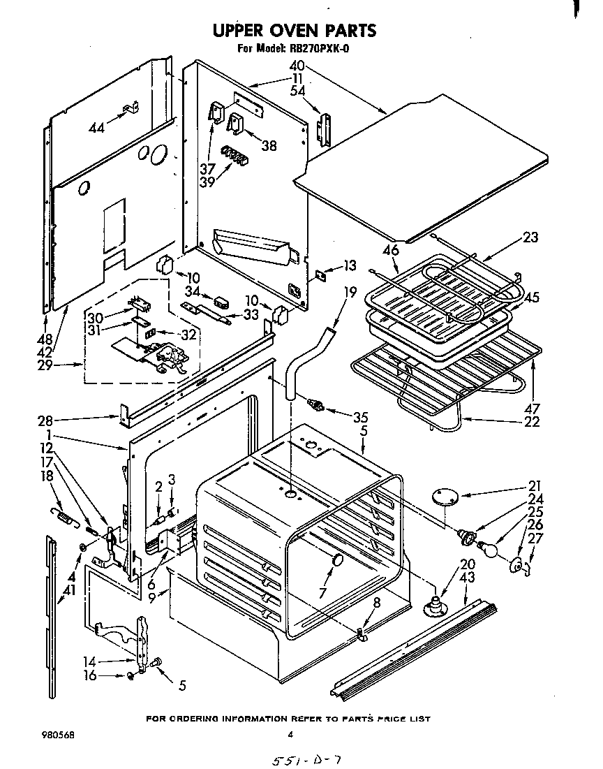 Whirlpool RB270PXK0 upper oven diagram