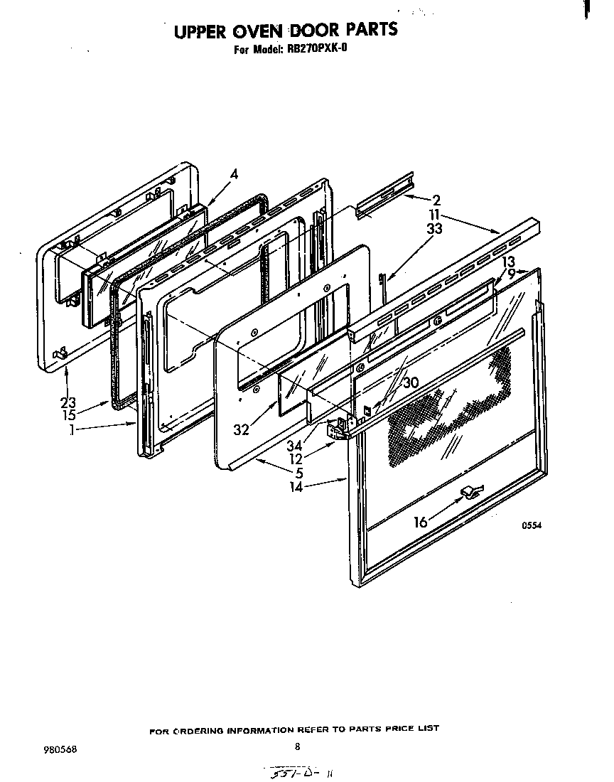 Whirlpool RB270PXK0 upper oven door diagram
