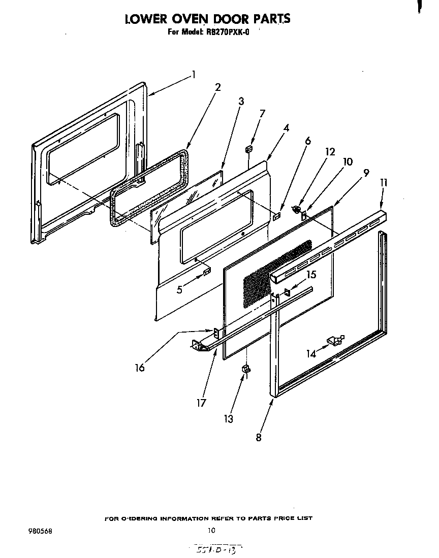Whirlpool RB270PXK0 lower oven door diagram