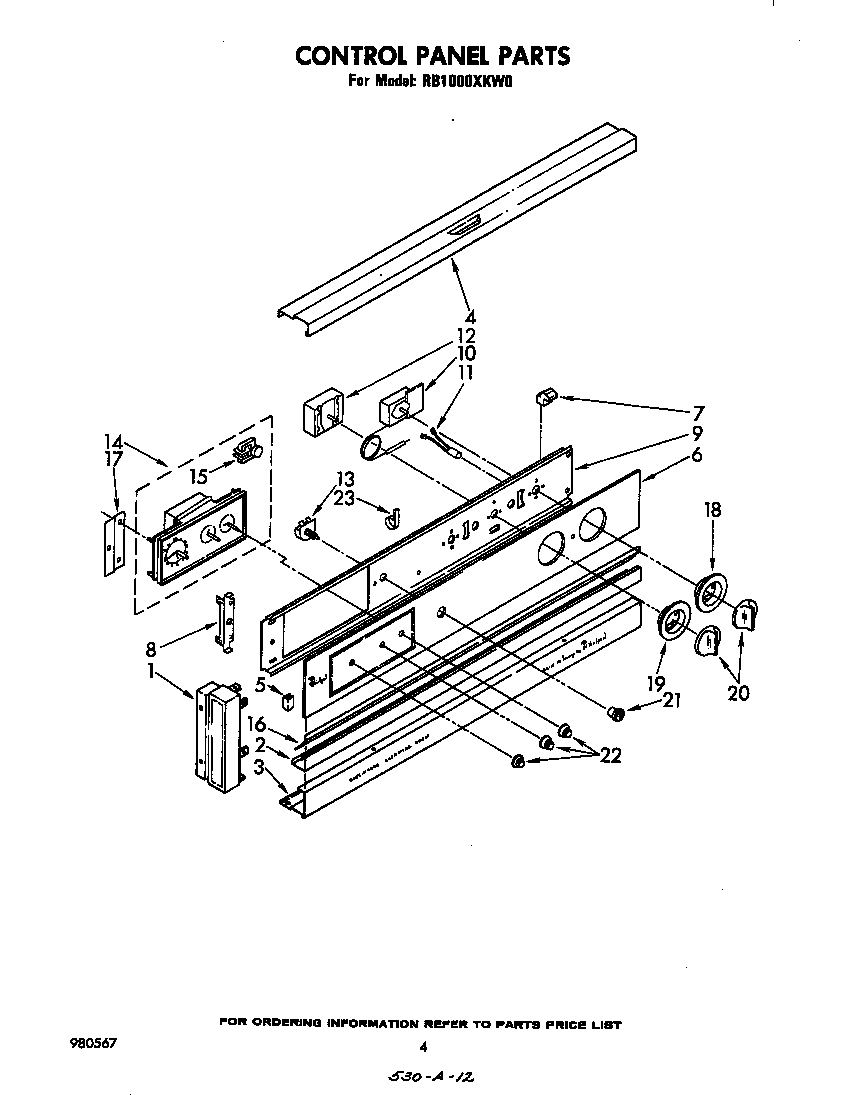 Whirlpool RB1000XKW0 control panel diagram