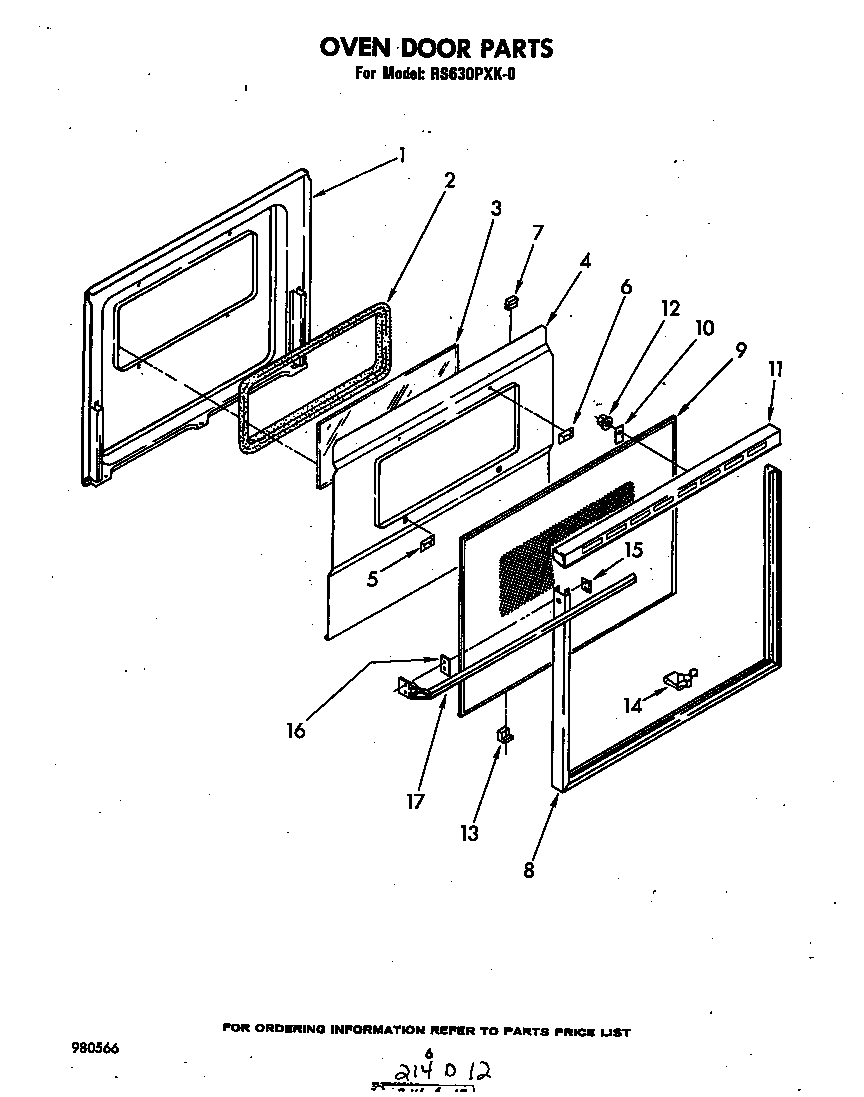 Whirlpool RS630PXK0 oven door diagram