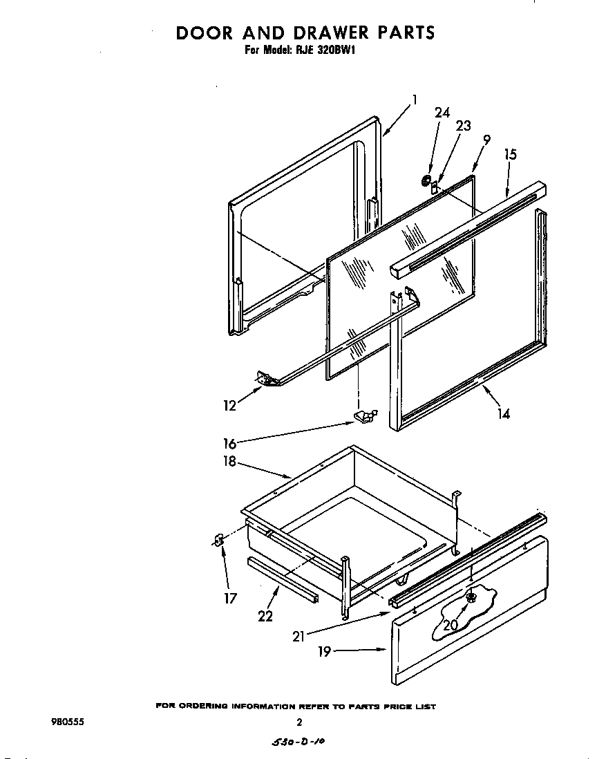 Whirlpool RJE320BW1 door and drawer diagram