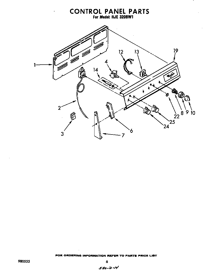 Whirlpool RJE320BW1 control panel diagram