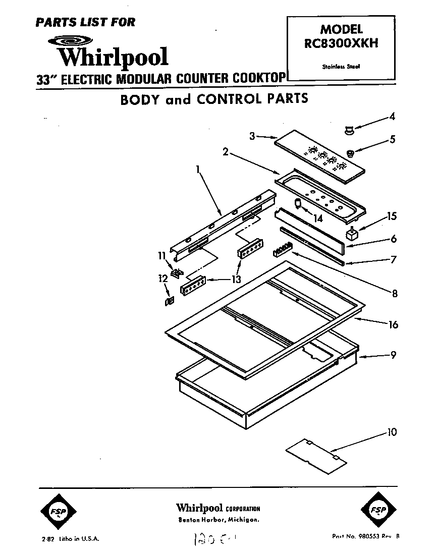 Whirlpool RC8300XKH body and control diagram