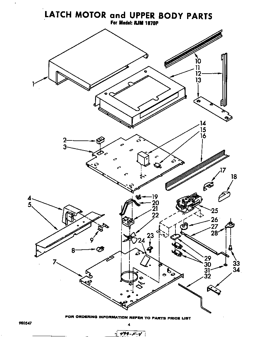 Whirlpool RJM1870P latch and upper body diagram