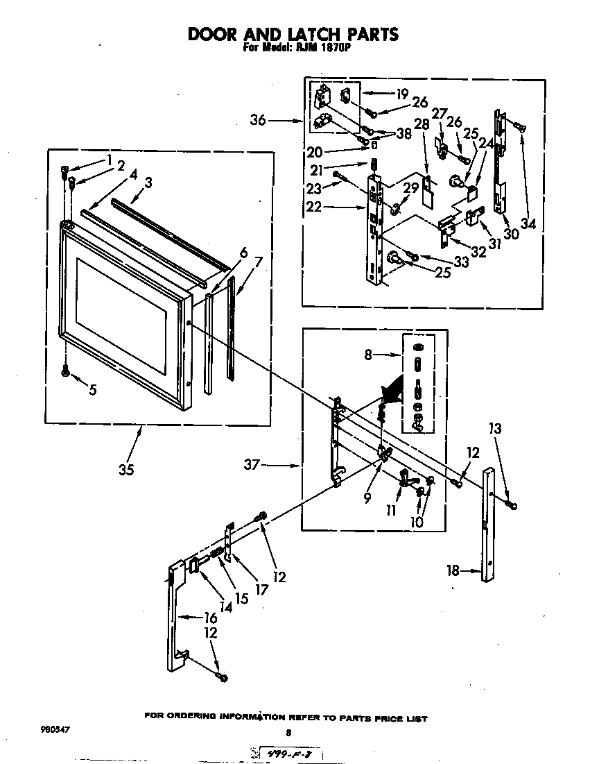 Whirlpool RJM1870P door and latch diagram