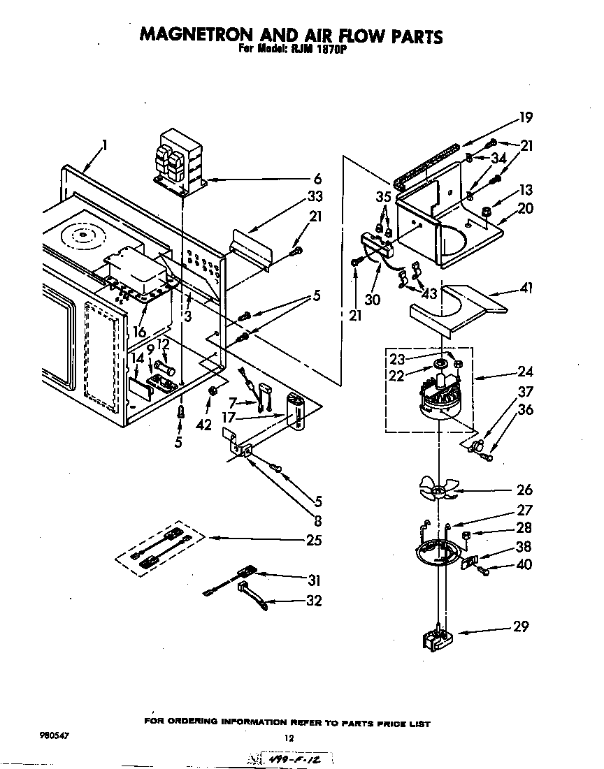 Whirlpool RJM1870P magnetron and air flow diagram