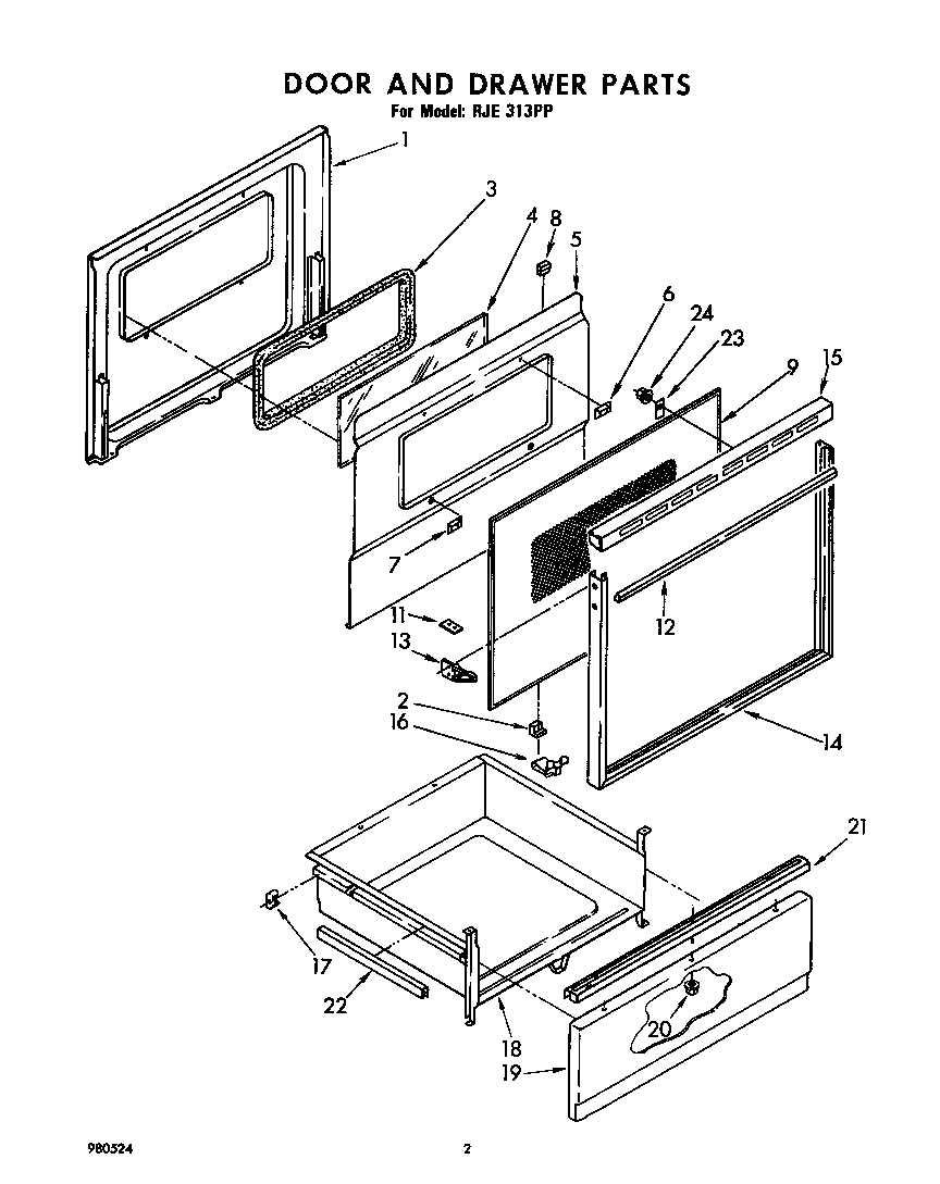 Whirlpool RJE313PP door and drawer diagram
