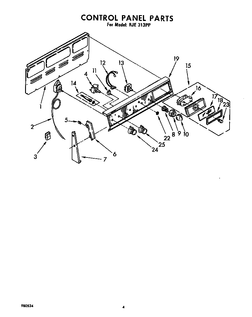 Whirlpool RJE313PP control panel diagram