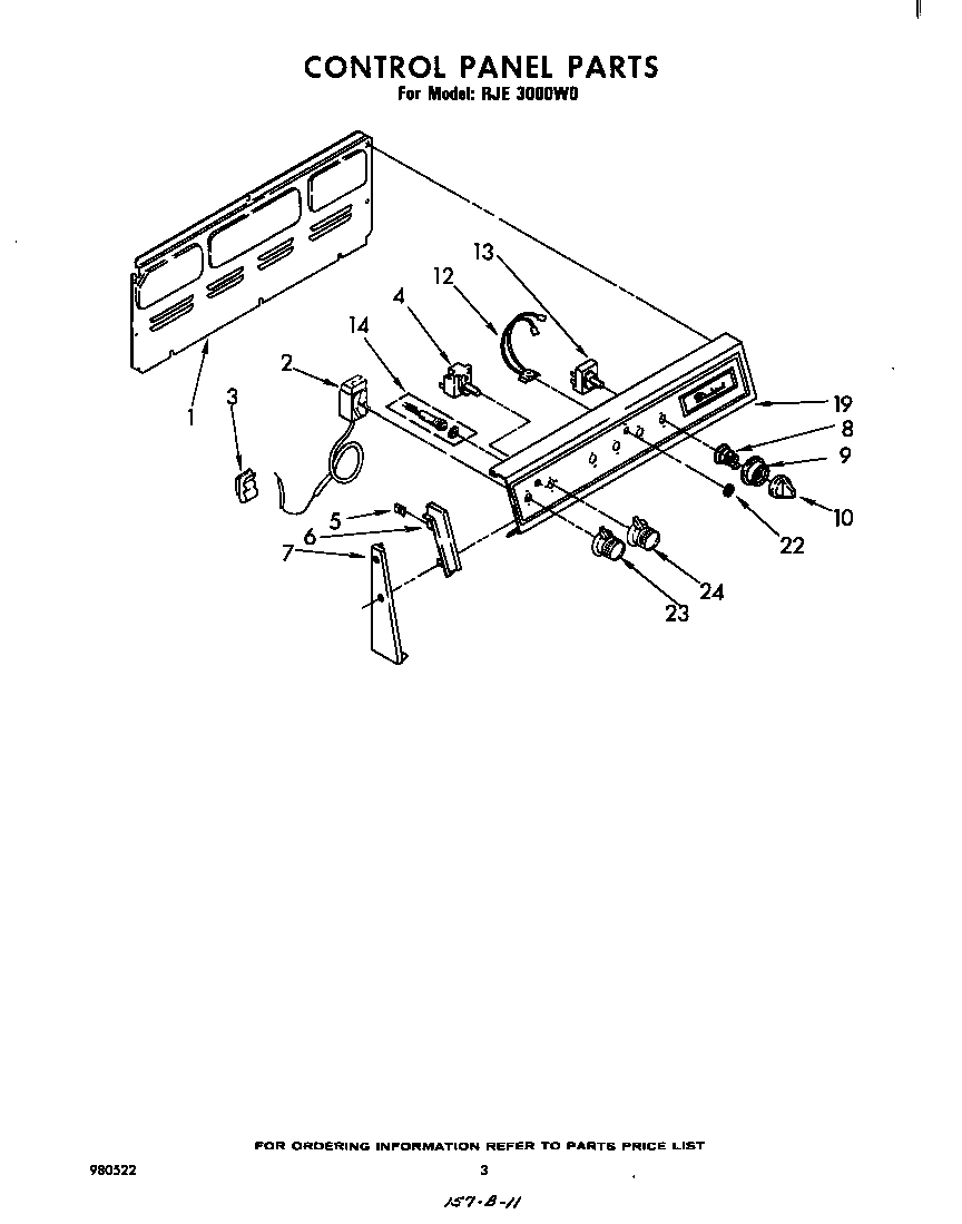Whirlpool RJE3000W0 control panel diagram