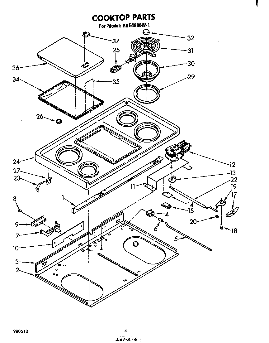 Whirlpool RGE4900W1 cooktop diagram