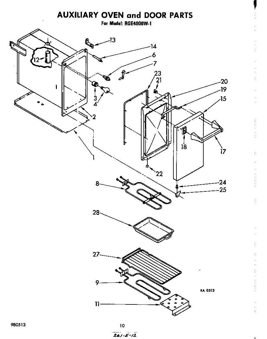 Whirlpool RGE4900W1 auxiliary oven and door diagram