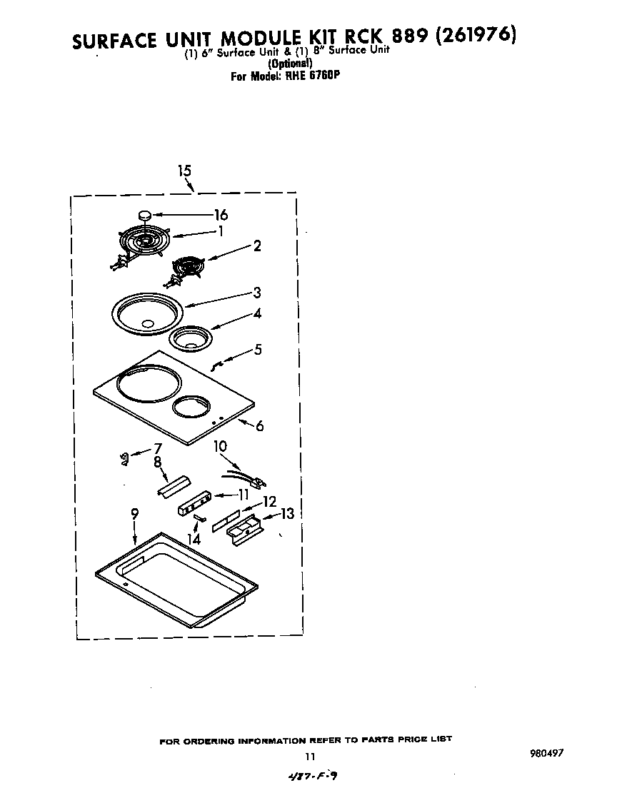 Whirlpool RHE6760P surface unit rck 889 (261976) diagram