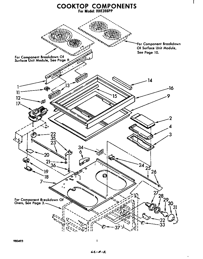 Whirlpool RHE396PP cook top diagram