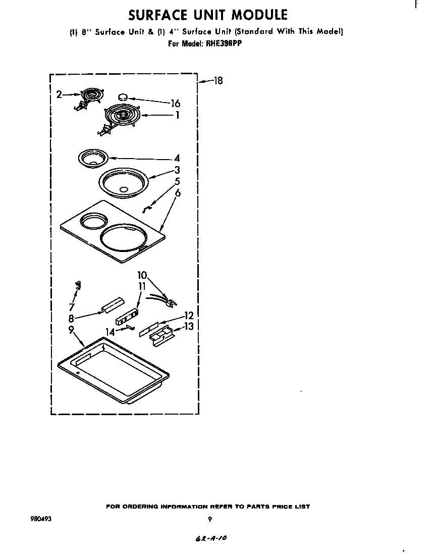 Whirlpool RHE396PP surface unit diagram