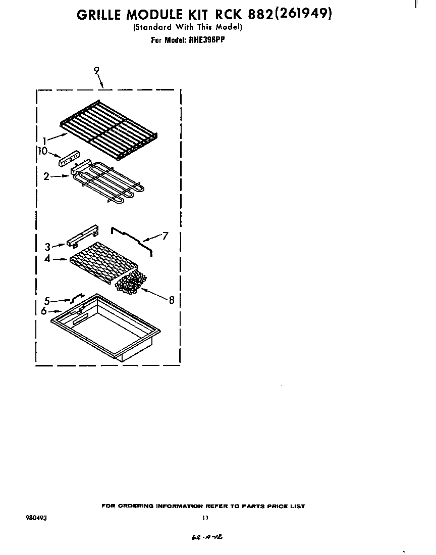 Whirlpool RHE396PP grille kit rck 882 (261949) diagram