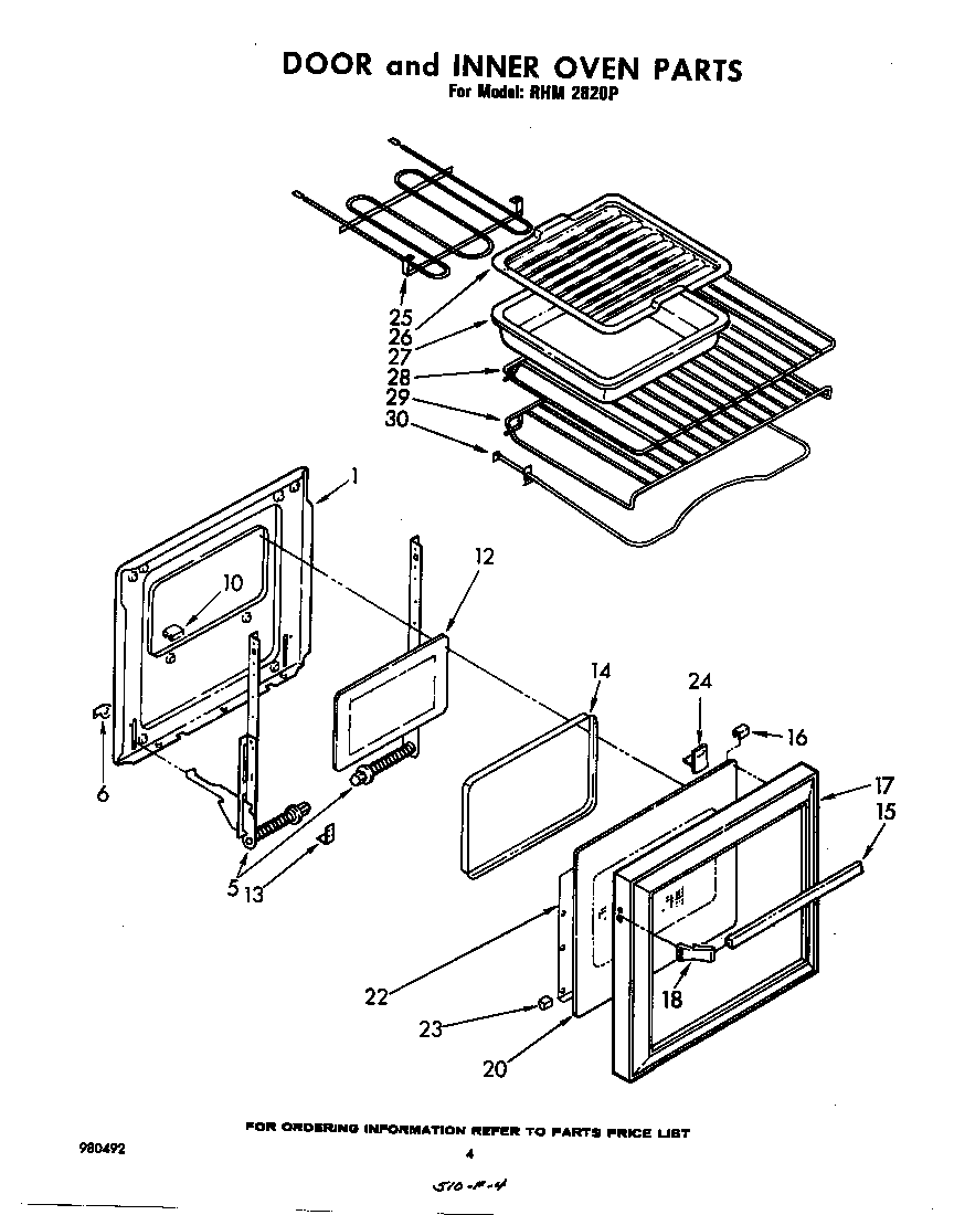 Whirlpool RHM2820P door and inner oven diagram