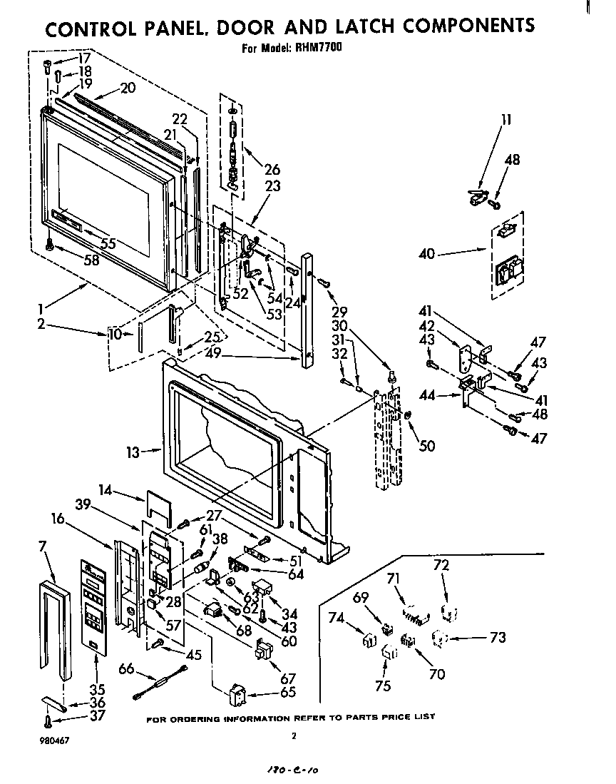 Whirlpool RHM7700 control panel/door/latch diagram