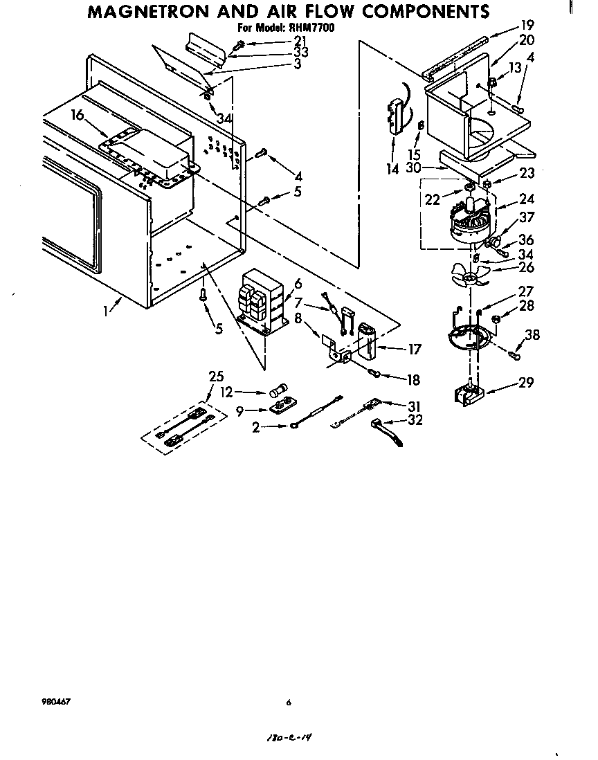 Whirlpool RHM7700 magnetron/air flow diagram