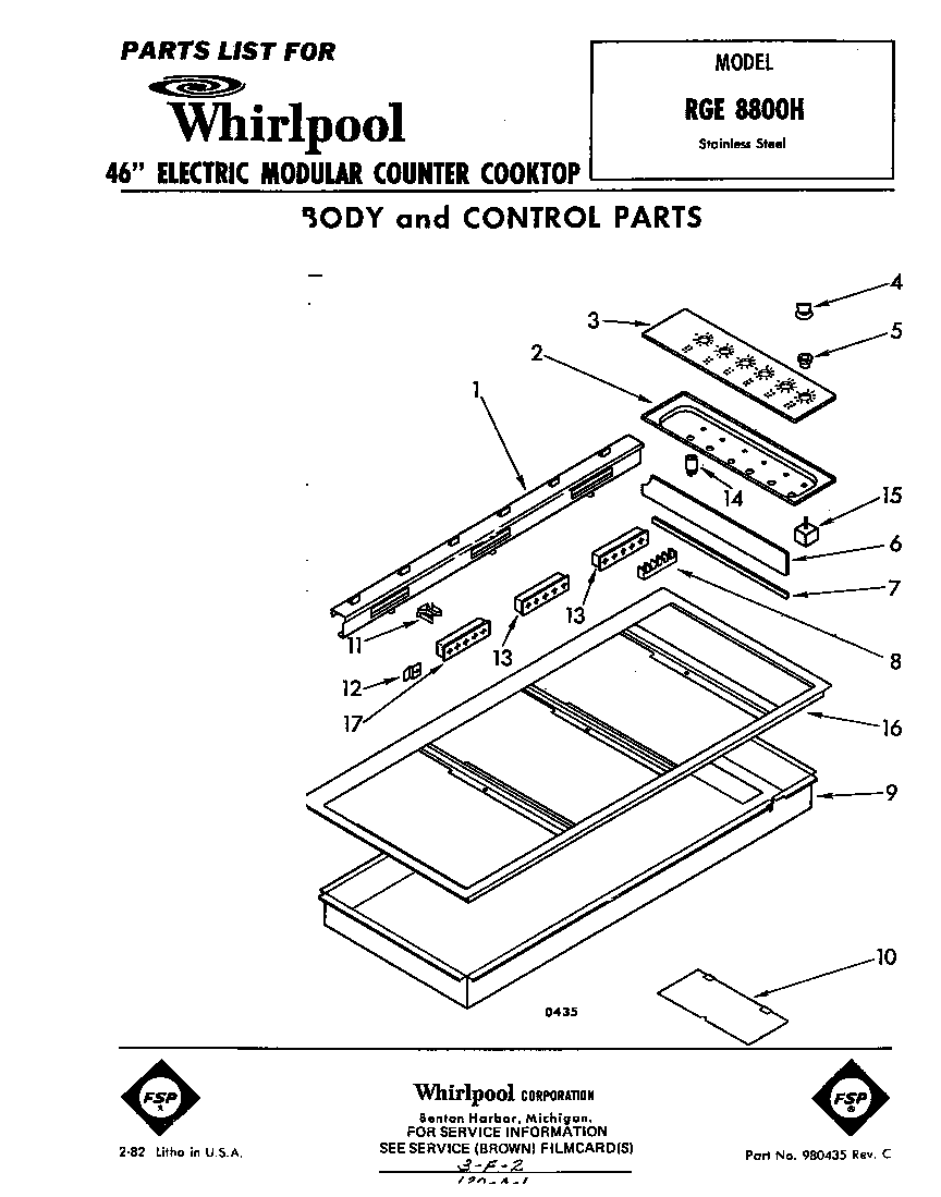 Whirlpool RGE8800H body and control diagram