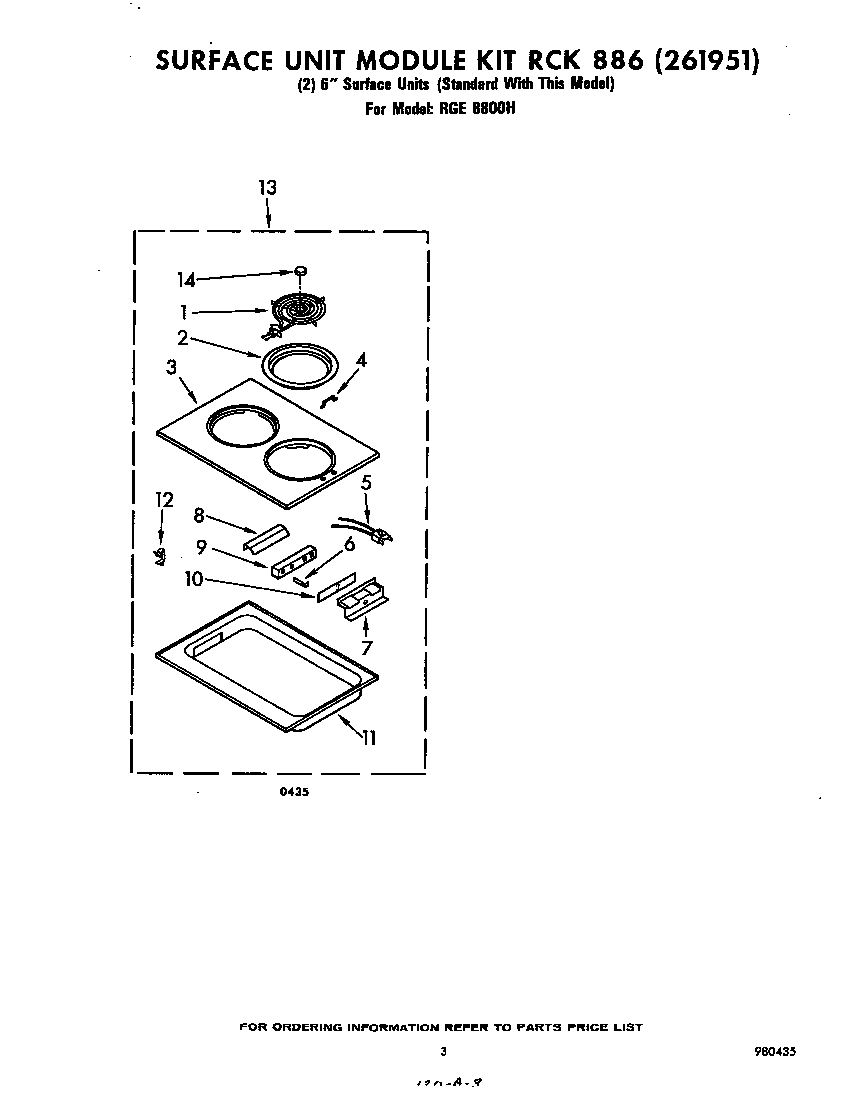 Whirlpool RGE8800H surface unit kit rck 886(261951) diagram