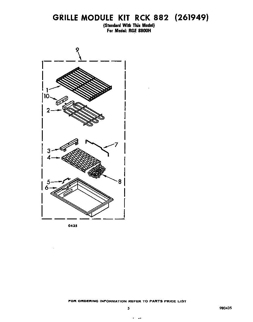 Whirlpool RGE8800H grill rck882(261949) diagram