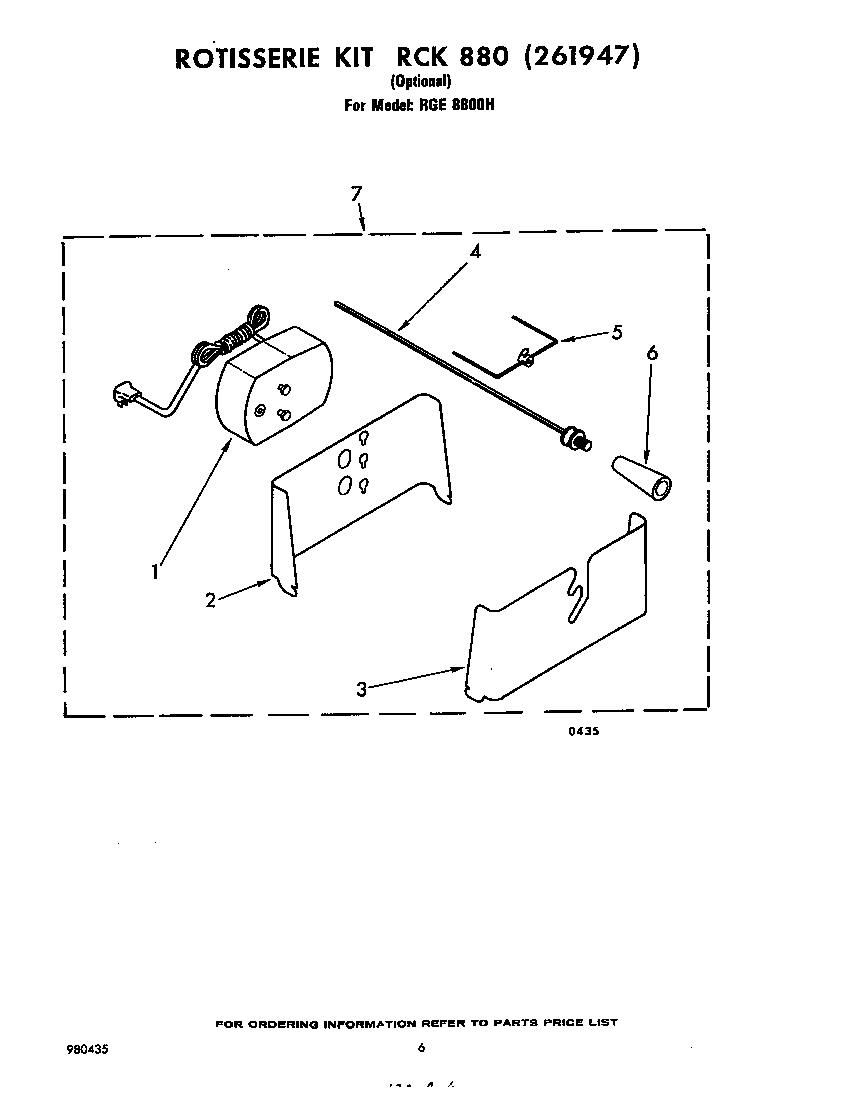 Whirlpool RGE8800H rotisserie rck880(261947) diagram